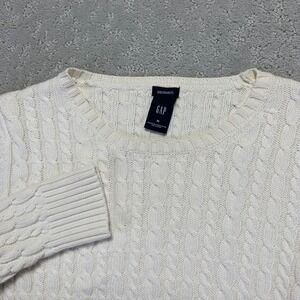 Gap Cable Knit Sweater Womens Medium Cream Crew Neck Long‎ Sleeve Cotton Vtg Y2k